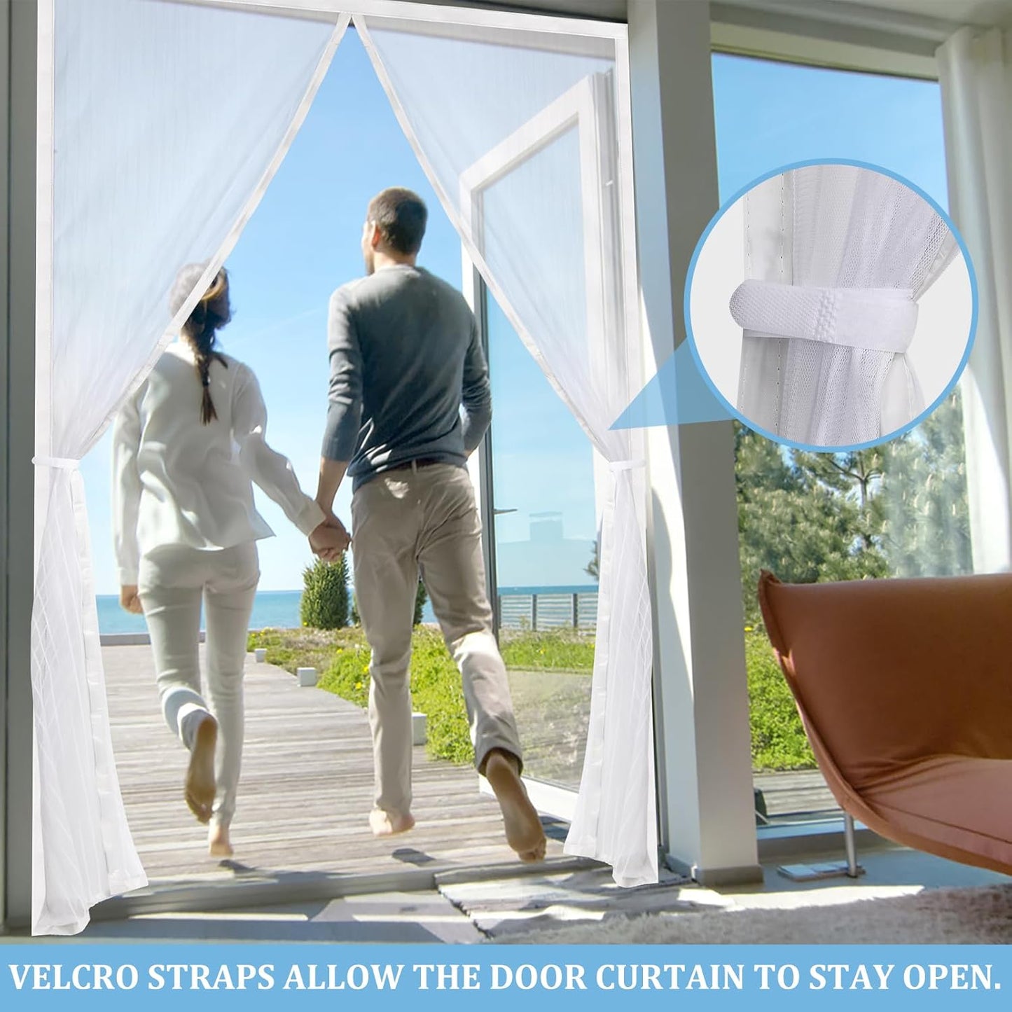 Magnetic Screen Door - Self Sealing, Heavy Duty, Hands Free Mesh Partition Keeps Bugs Out Let Breeze in- Pet and Kid Friendly - Keep Open Feature (Black, Fit Door Size 38 x 82 Inch)