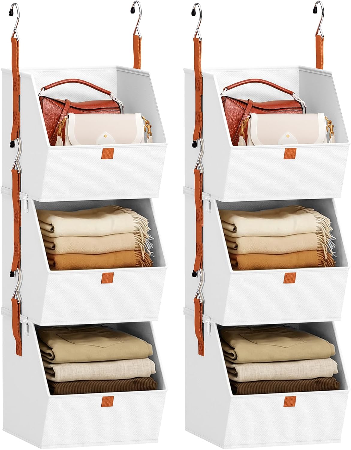 Homsorout Hanging Closet Organizer 4 Tier - Clothes Hanging Shelves, Space-Saving Closet System, Fabric Storage Bins Bedroom Organization, Collapsible Baskets for Home, Dorm, Rv, Beige