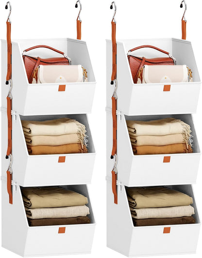 Homsorout Hanging Closet Organizer 4 Tier - Clothes Hanging Shelves, Space-Saving Closet System, Fabric Storage Bins Bedroom Organization, Collapsible Baskets for Home, Dorm, Rv, Beige