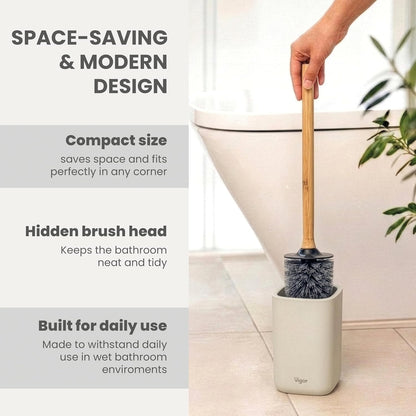 Vigar Zense Toilet Brush and Holder Set - Toilet Bowl Brush and Holder, Polyresin Stone Bathroom Accessory, Compact Toilet Cleaner Brush for Bathroom Decor and Toilet Accessories Set - White Marble