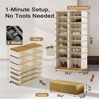SYNCVIBE Shoe Rack Organizer for Closet Entryway Foldable Sneaker Storage Shoe, Collapsible Shoe Cabinet, Stackable Shoe Storage Cabinet with Lids for Living Room (6 Tiers 24 Pairs)