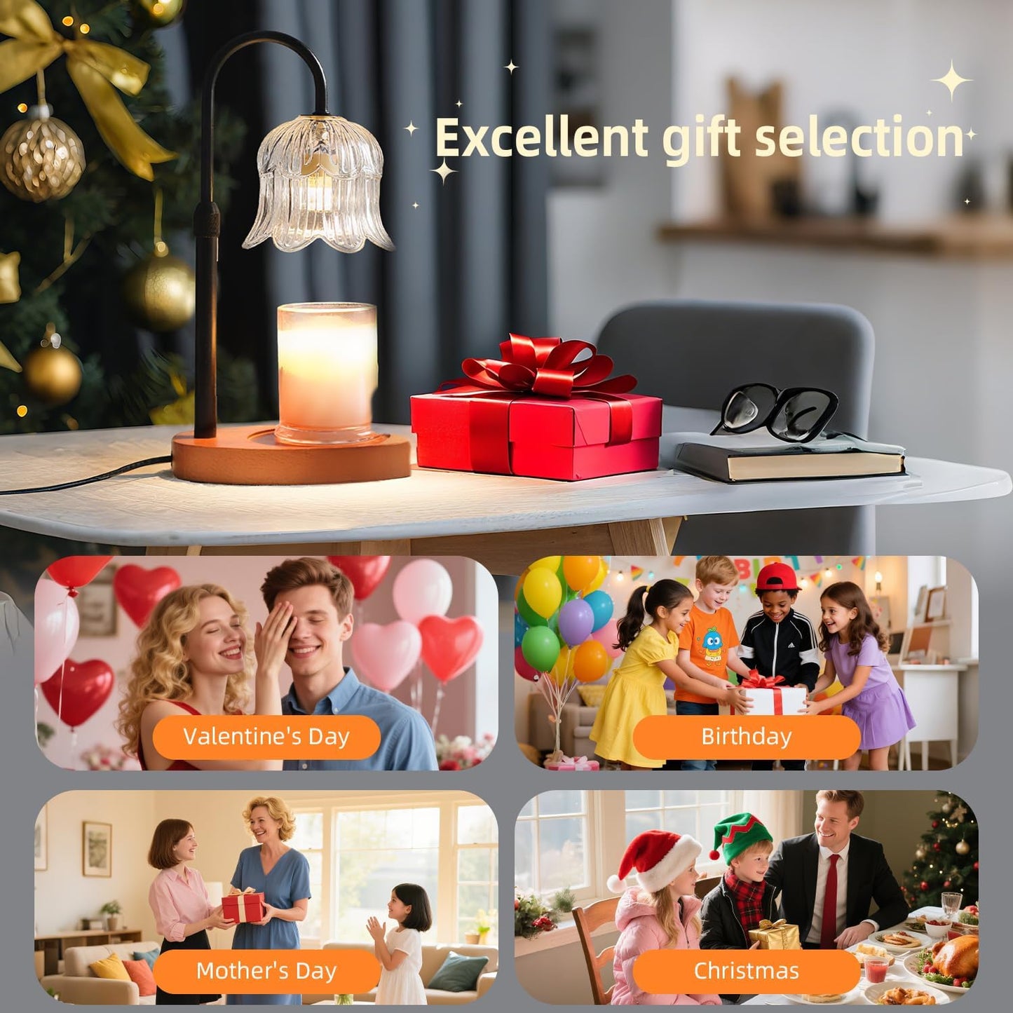 CRMILL Candle Warmer Lamp with Timer: Adjustable Dimmable Height Adjustable Warming - Flower Shape Wax Lamp Jar Candles No Flame Modern Home Decor Table Lights - Home Living Bedroom