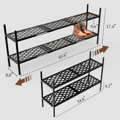 Shoe Rack, 45.6" Expandable Shoes Storage Metal Shoe Shelf Stand 2-Tier Stackable Boot Organizer for Closet, Entryway, Garage, Bedroom, Door Entrance, Black