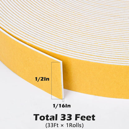 ToLanbbt White Door Window Weather Stripping Self Adhesive Foam Tape High Density Foam Sealing Strip Window Insulation Weatherproof Gasket Tape for Doors and Windows (1/2" W X 1/8" T X 16.5')