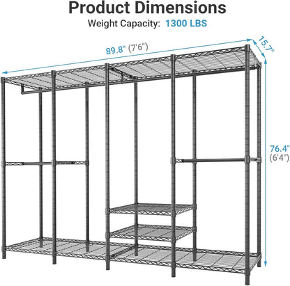 VIPEK V40 Heavy Duty Clothes Rack, 1110lbs Capacity Sturdy Metal Garment Rack, Clothing Rack with 6 Shelves & 4 Hang Rods, Adjustable Open Wardrobe Closet Organizer for Bedroom/Apartment/Retail, Black