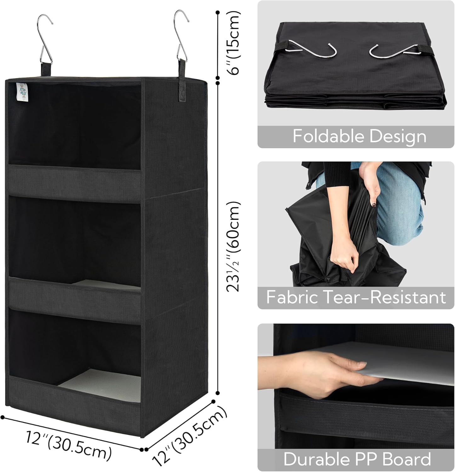 GRANNY SAYS 3-Shelf Hanging Closet Organizer and Storage, Collapsible Hanging Closet Shelves, Hanging Organizer for Closet & RV, Gray, 29 ½" H X 12" W X 12" D, 1-Pack