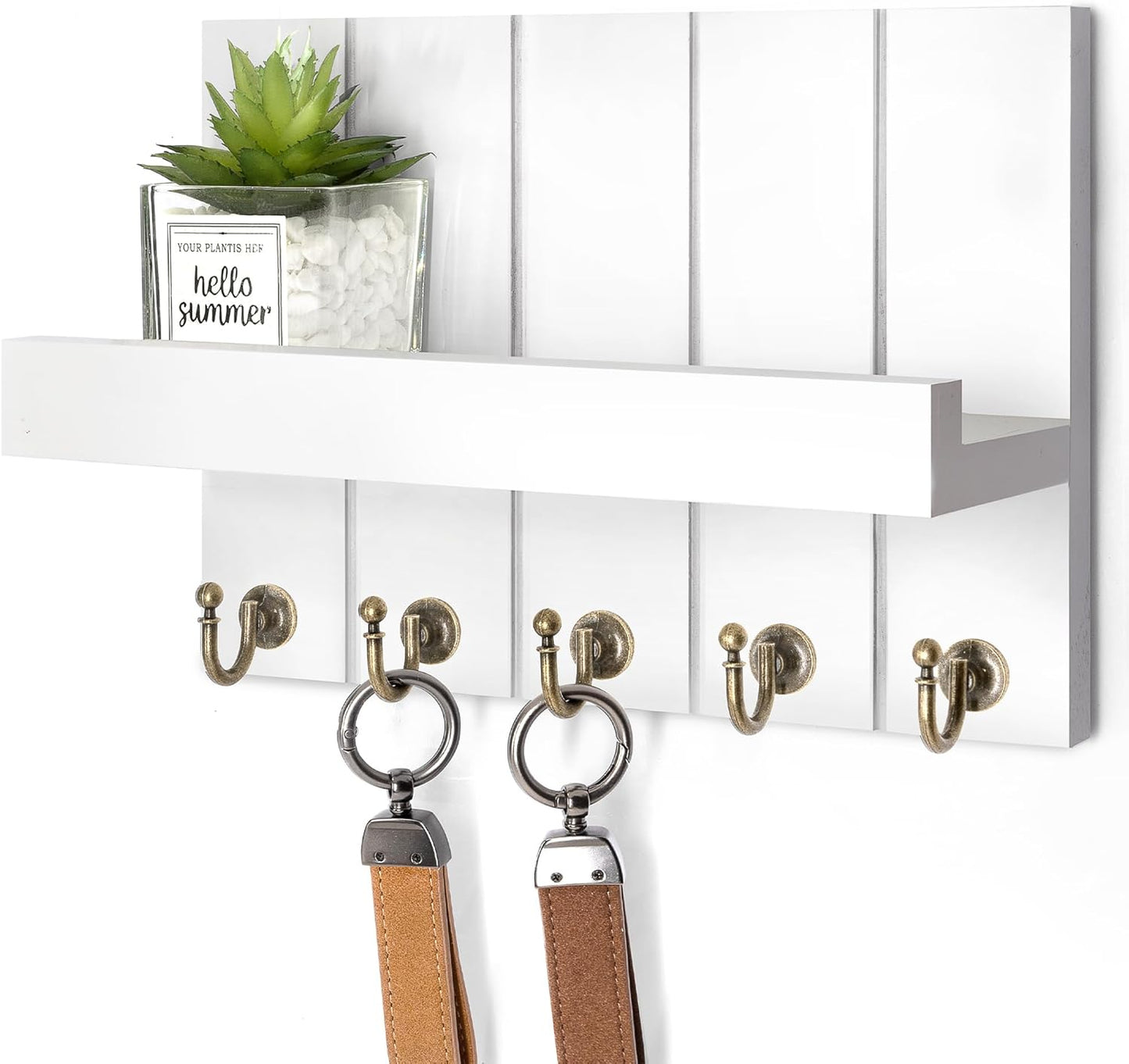 Rebee Vision Decorative Key Holder Wall Mount - Rustic Key Holder for Wall with Shelf and Mail Organizer for Living Room Decor - Home Essentials for Home Improvement (Brown, 3.54" x 10" x 7.28")