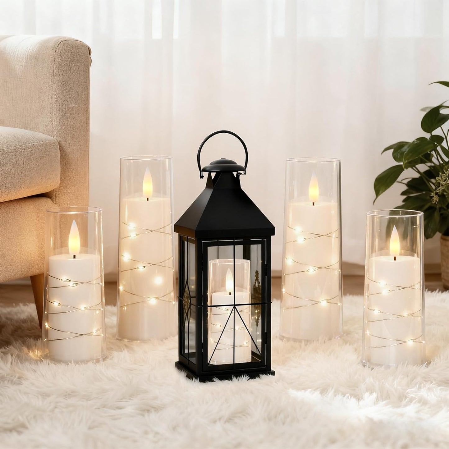 Raycare Flameless Candle with Remote Timer, 3 Flickering Acrylic Battery Operated LED Pillar Candles with Embedded Star String for Christmas, Wedding, Home Table Decor, and as a Gift (Ivory White)