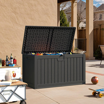 Patiowell 100 Gallon Resin Deck Box, Waterproof Large Outdoor Storage Box for Patio Furniture and Garden Tools, Black