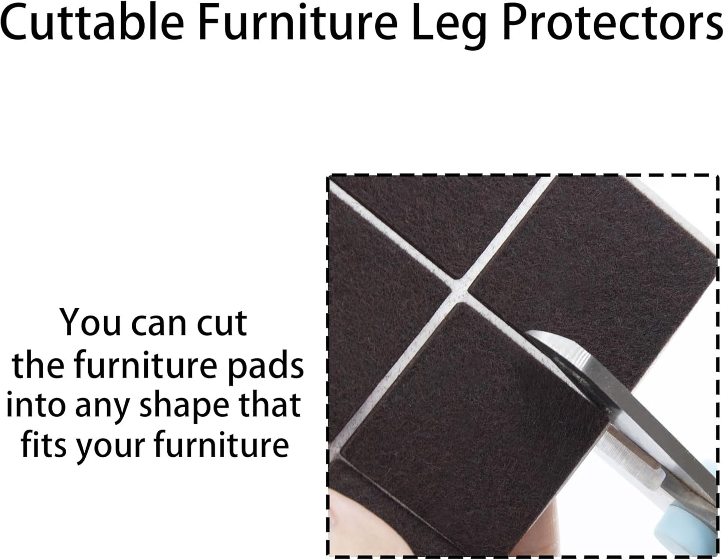 1.5inch Square Felt Furniture Pads, 16Pcs Self Adhesive Cuttable Felt Furniture Leg Pads Floor Protectors Furniture Sliders for Hardwoods Floors, Brown