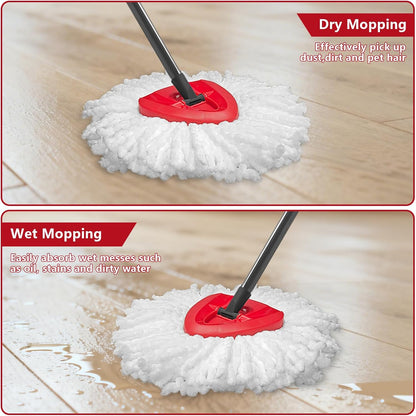 Easywring 1-Tank System,Mop Replacement Heads for O-Ceda Mop Replace Head, Spin Mop Heads Replacements, Microfiber Spin Mop Refills, Easy Cleaning Mop Head Replacement (White-3pcs)