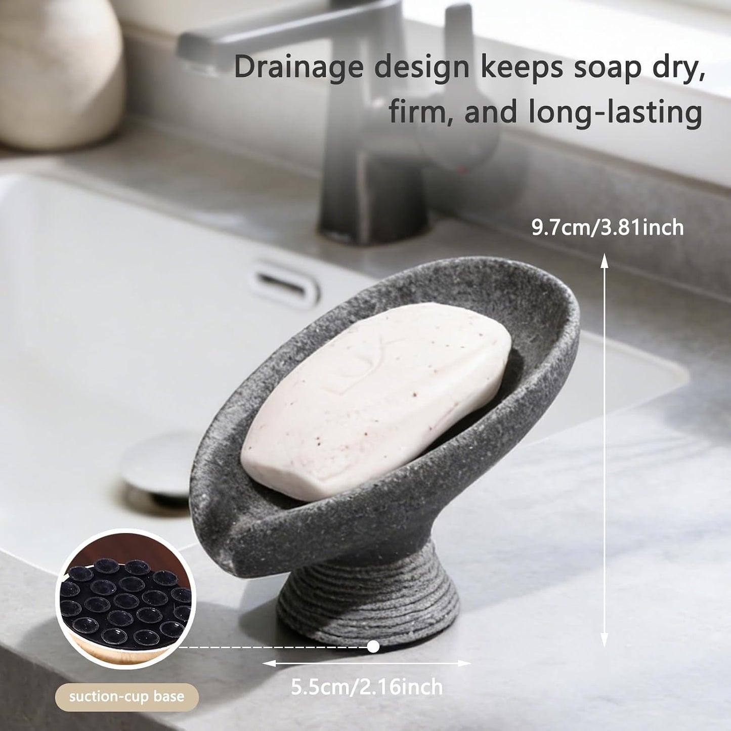 Self Draining Soap Dish with Suction Cup, Leaf Shaped Resin Soap Holder for Bathroom, Shower, Sink & Kitchen (Beige)