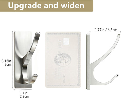 pickpiff White Self Adhesive Coat Hooks for Hanging: 13LB Extra Strong Stainless Wall Hook for Towel, Utensil, Backpack, Hat, Sturdy Metal Hanger for Bathroom, Kitchen, Door, 4-Pack