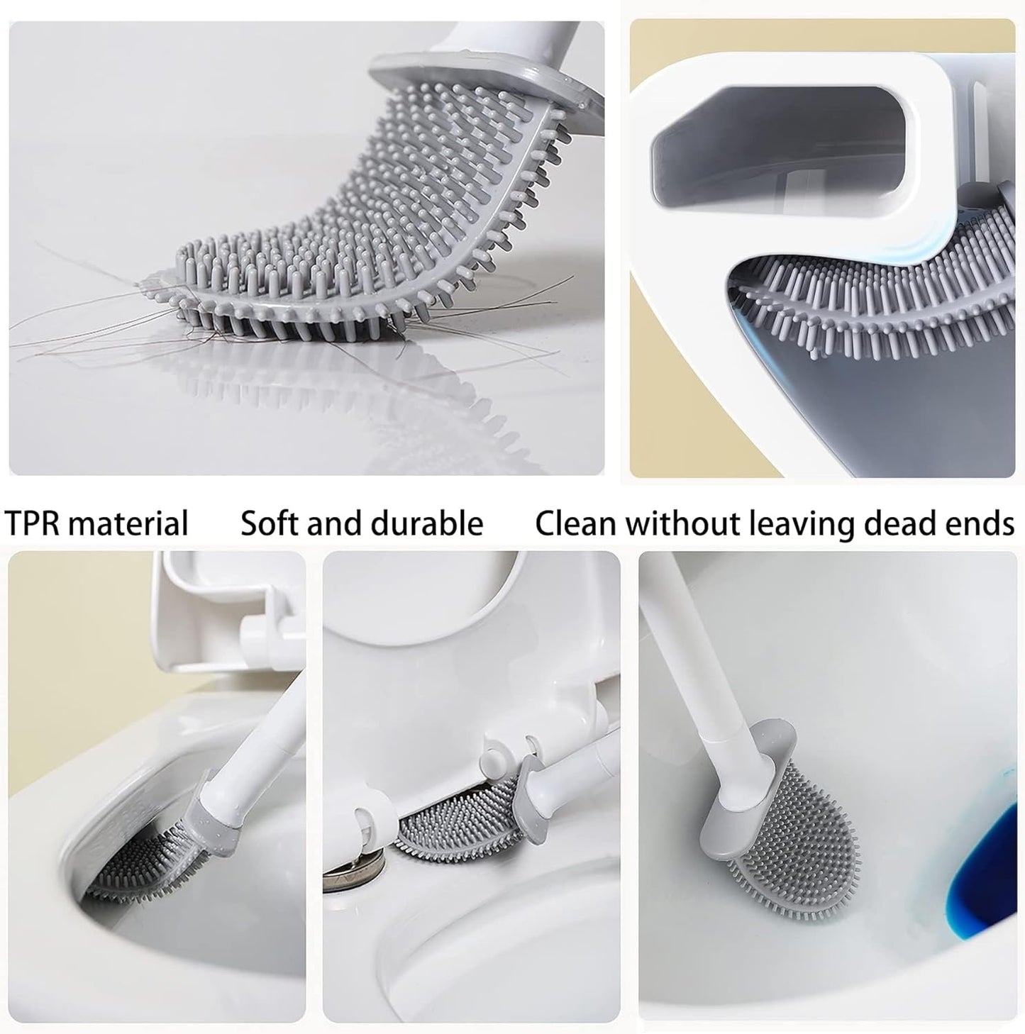Small Silicone Toilet Brush with Crevice Brush-Silicone Bristles, Gentle on Toilets | Bathroom Accessories for RVs, Trailers, Campers | Anti-Roll, Anti-Drip Wall-Mounted Design for Travel