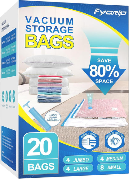Fygrip Vacuum Storage Bags with Hand Pump, Plastic Packaging Bags, 80% Space Saver Vacuum Seal Bags for Clothing, Travel Lugggage, Blankets, Comforters, 10 Jumbo