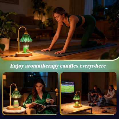 Candle Warmer Lamp with Adjustable Height - Flameless 4-Level Dimmable Wax Warmer, Timer Function & Stylish Design in Multiple Colors (Green)