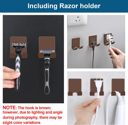 Diesisa Razor Holder for Shower + Adhesive Wall Hooks, Premium 304 Stainless Steel Shower Razor Holder with Heavy Duty Waterproof Sticky Hooks for Hanging Towels, Coat, hat (2+2 Pack)