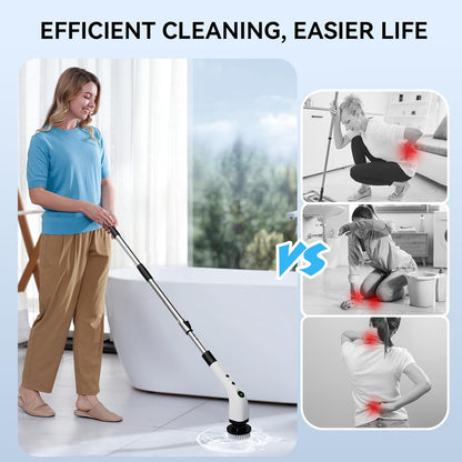 Electric Bathroom Cleaning Brush, Cordless Spin Scrubber Full Body Waterproof IPX7 with 6 Replaceable Brush Heads for Bathtub/Kitchen/Window/Home Cleaning -SD-CTB02