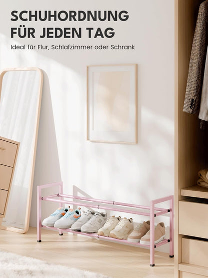 Bumusty 3-Tier Expandable Shoe Rack for Closet, 18“-33” Adjustable Shoe Rack for Small Space, Small Shoe Organizer for Front Door, Sturdy Metal, Black