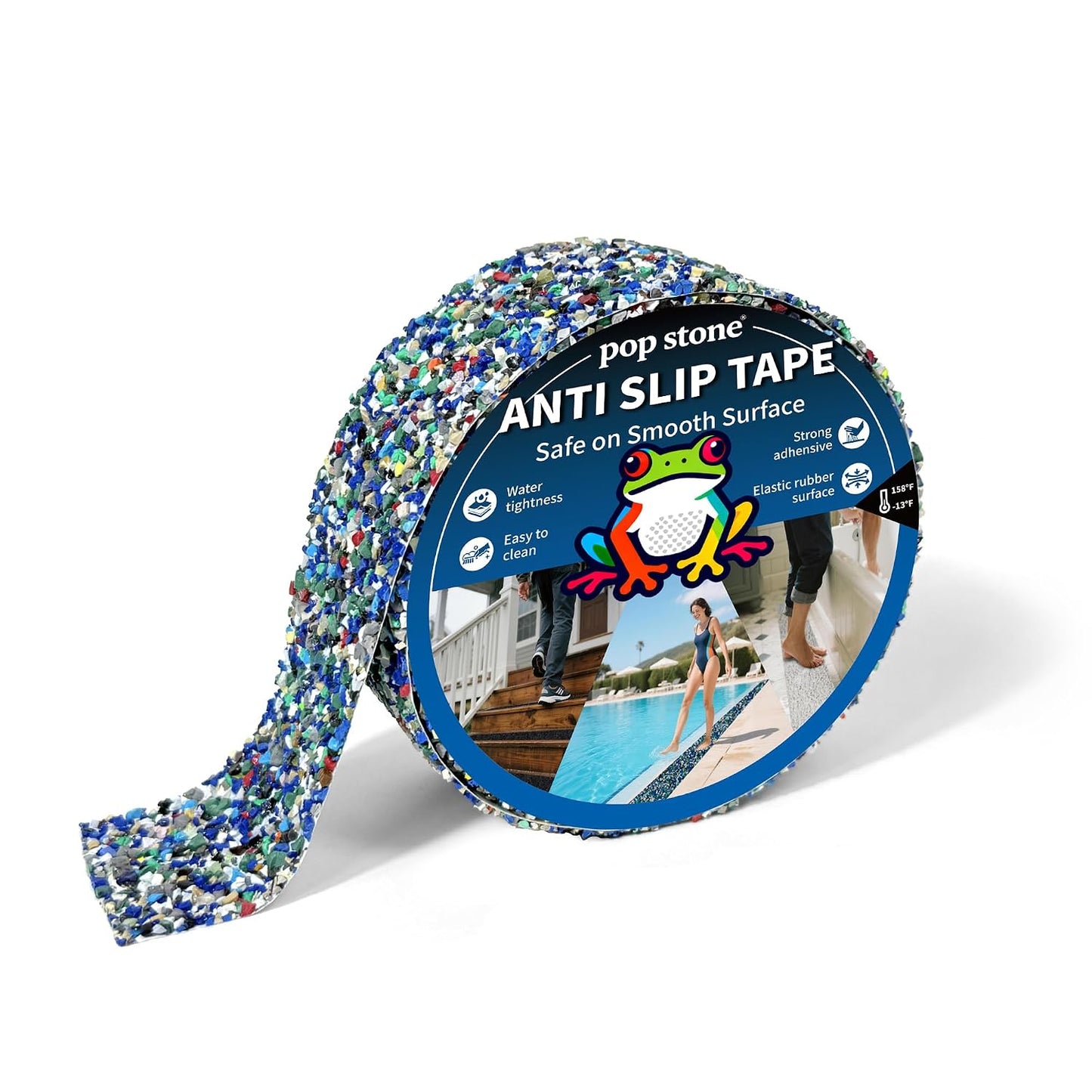 Waterproof Anti-Slip Traction Tape | 2" x16.5 FT | Heavy-Duty EPDM Rubber, Strong Grip & Barefoot Gentle | Indoor & Outdoor Solution: Poolside, Bath, Ramps, Stairs, Board Steps