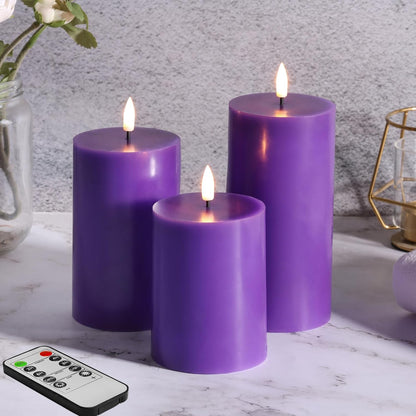 Black Flameless Pillar Candles with Remote, Flickering LED Wax Candles Battery Operated Set of 3