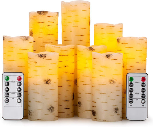 Enpornk Flameless Battery Operated Outdoor Waterproof Set of 12(D: 3" x H: 3" 4" 5" 6") Pillar LED Candles with 10-Key Remote and Cycling 24 Hours Timer