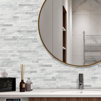 STICKGOO 20 Sheets Peel and Stick Backsplash Tile, Stick on Backsplash for Kitchen and Bathroom, White Sandstone Look PVC Mixed Metal Gold Self Adhesive Wall Tiles
