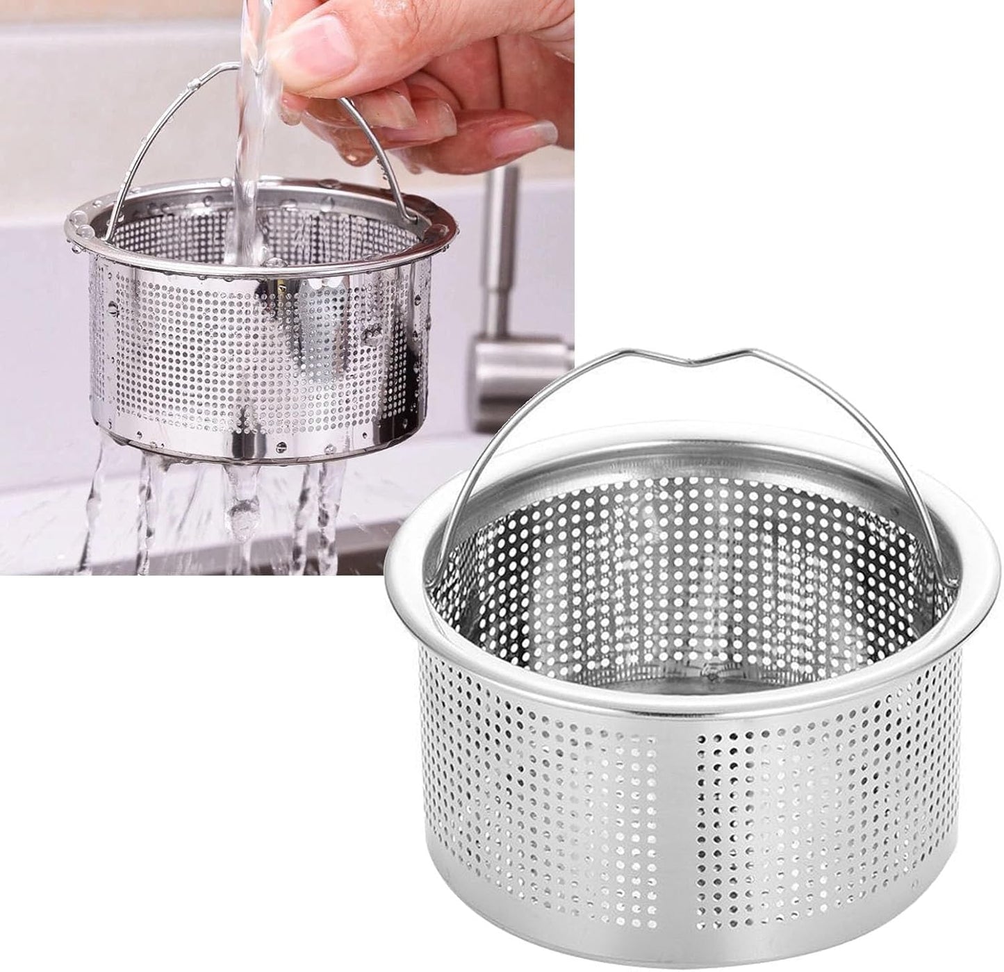 generic 304 Stainless Steel Kitchen Sink Strainer with Handle, 3 Inch Deep Cup Basket Drain Strainer for Clog Prevention & Easy Cleans, Fits Most Standard Sinks