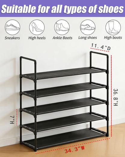 Upgrade Stackable Small Shoe Rack, 4-Tier Shoe Shelf Storage Organizer with Handle for Entryway, Hallway and Closet (Black)