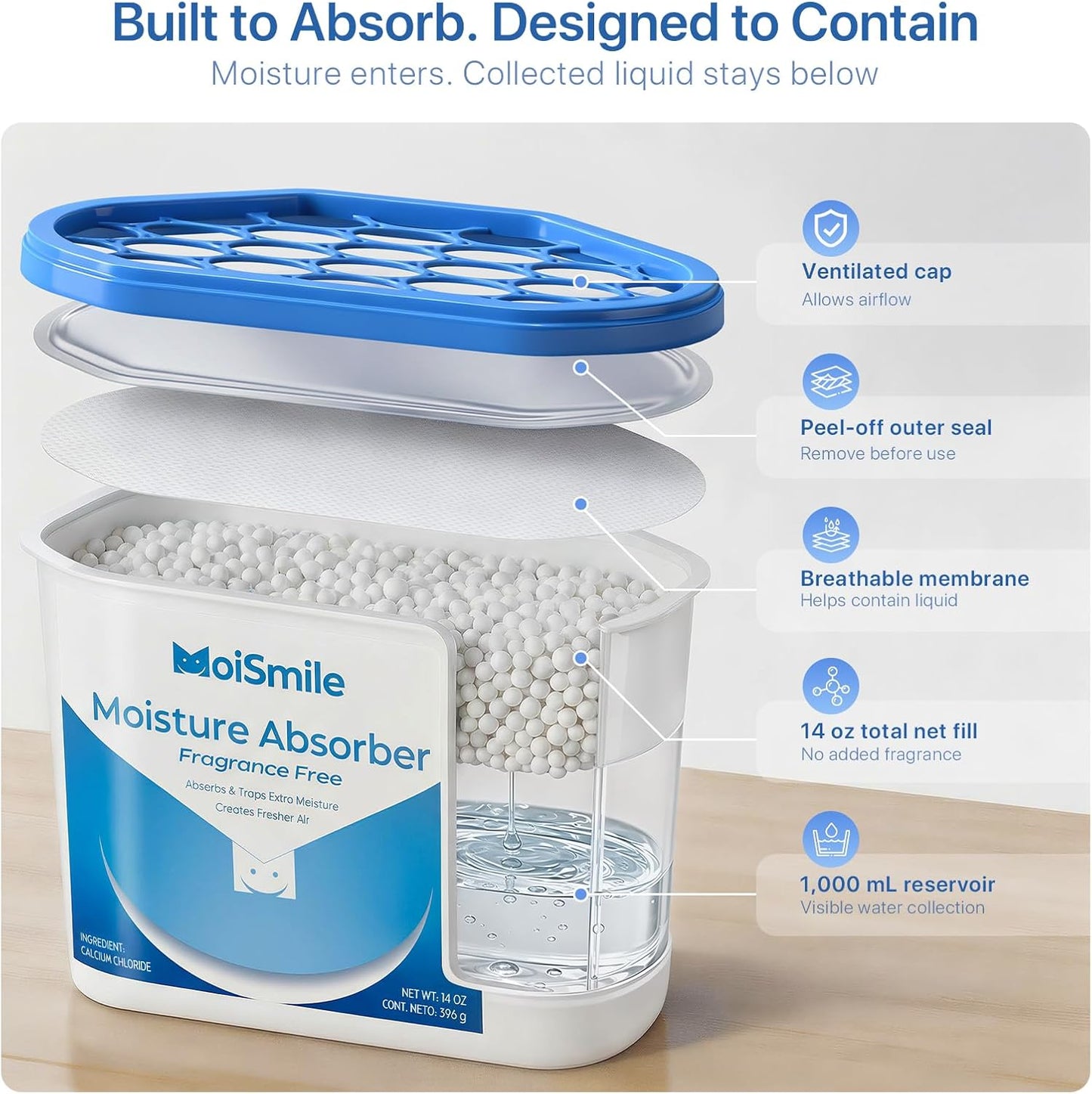 Moisture Absorbers with Activated Charcoal, Humidity Control & Air Deodorizing Preparations for Closet, Bathroom, Basement, Car & RV, 3 Pack