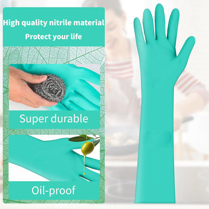 Long Sleeved Durable Nitrile Gloves 18in Reusable,Heavy duty Rubber Cleaning kitchen Cooking Anti Slip Dishwashing