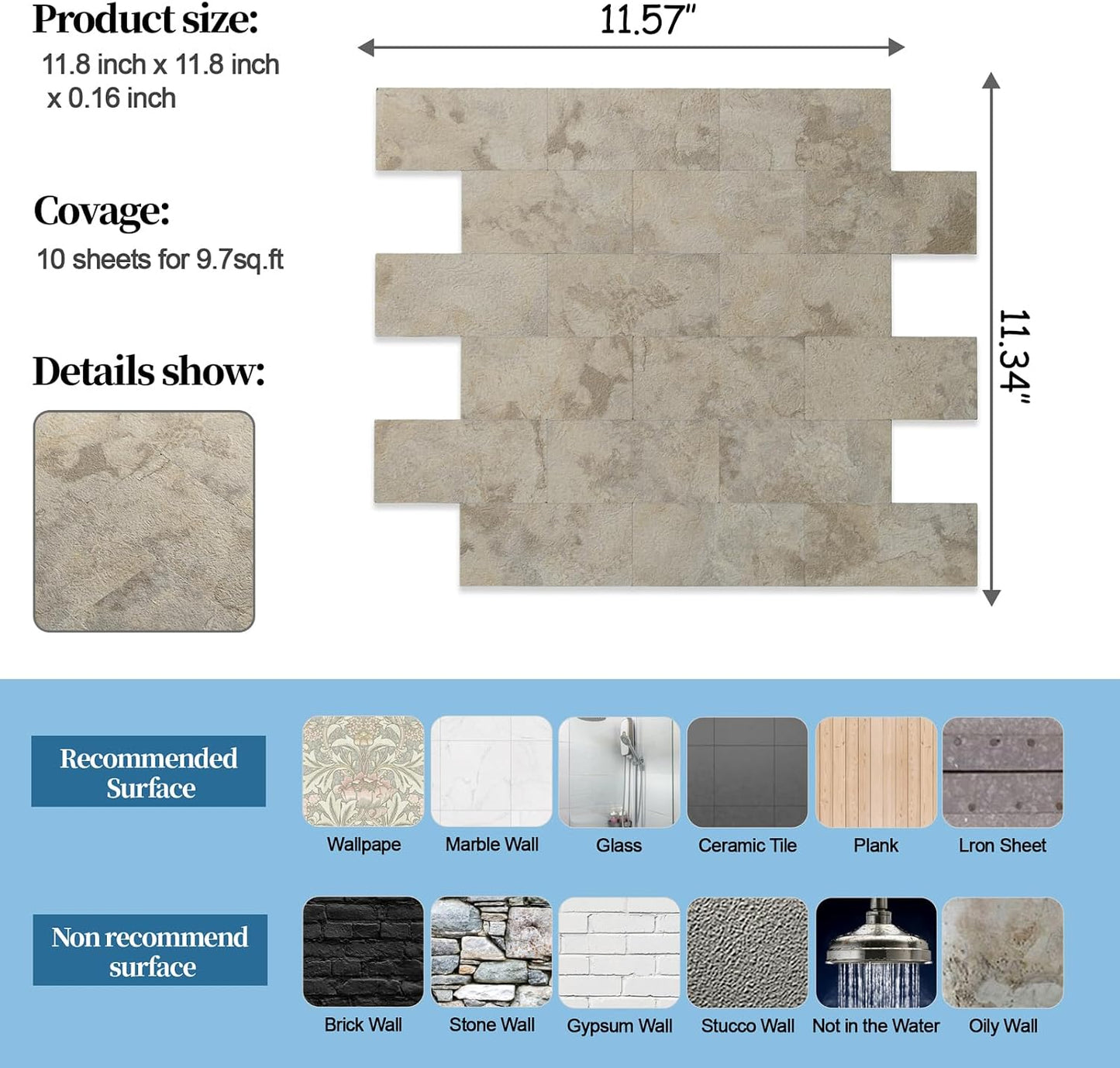 2026 New Upgrade Peel and Stick Backsplash Tile, Peel and Stick 11.34" X 11.57" Wall Tile for Kitchen, Bathroom, Fireplace, Laundry (Beige Ecru, 10 Packs)