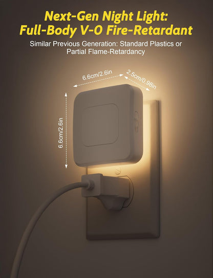 Sujeet Motion Sensor Night Light, Dimmable Plug in LED Nightlight 1-80lm Adjustable Brightness, 4 Pack Warm White with Dusk to Dawn Sensor & Backlit, Wall Night Light for Bathroom, Hallway, Stairs