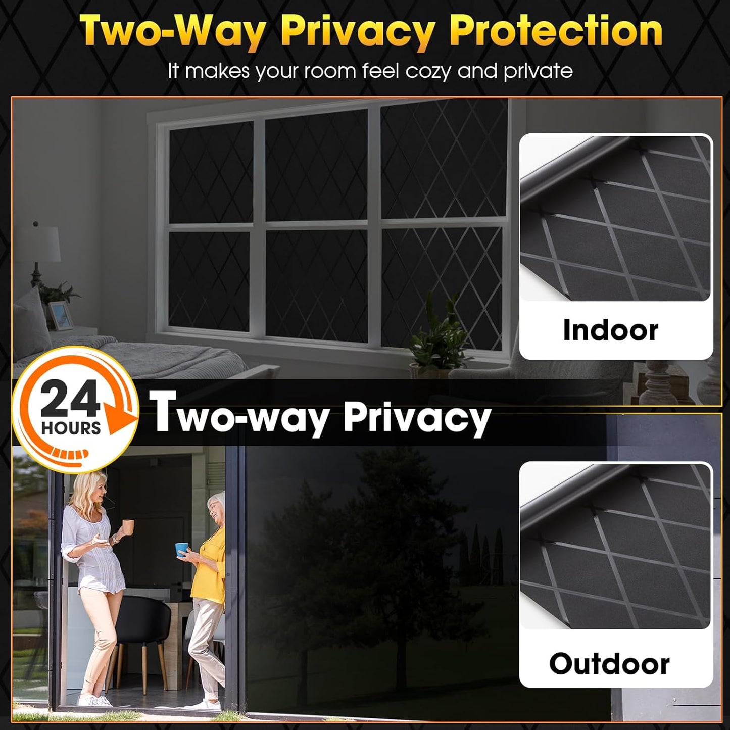 Privacy Window Film Day & Night, Static Cling Frosted Glass Window Film, 99% UV Blocking, No Glue Removable Window Covering for Bathroom Bedroom Kitchen Office (17.5 x 78.7 in)