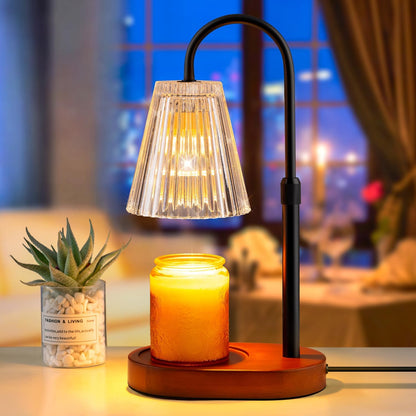 Candle Warmer Lamp with Timer - Electric Candles Wax Warmers Glass Lamps for Jar Candles Burner Adjustable Height and Dimmable Light Modern No Flame Scented Candle Warming Lantern, Amber