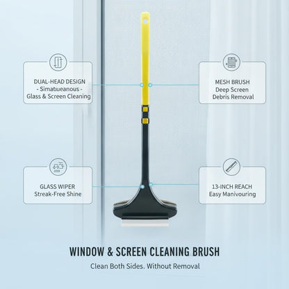 Double-Sided Window & Screen Cleaning Brush, 13-Inch PP Tool for Glass and Mesh, Integrated Wiper for Streak-Free Results (1 Pack)