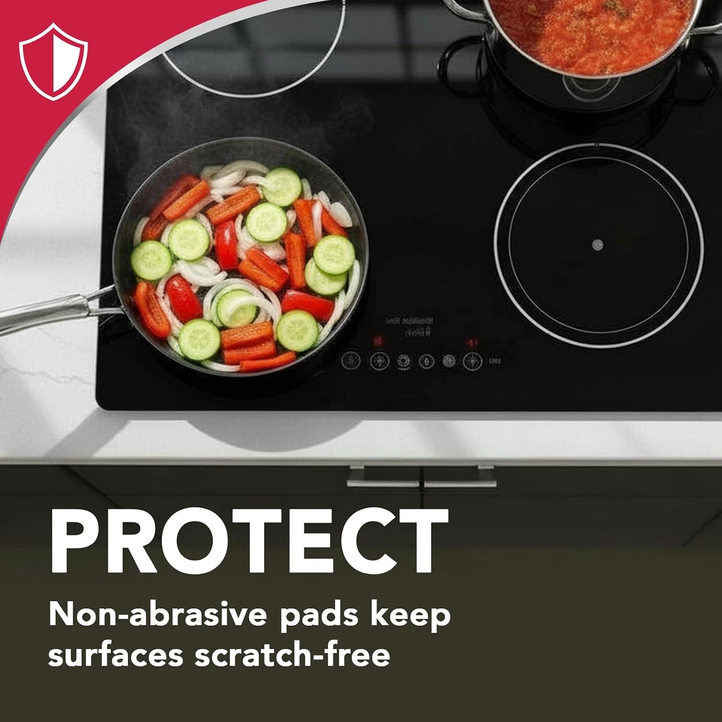 Weiman Cooktop Scrubbing Pads, 3 Count Scratch-Free Cleaning Pads for Cermaic, Glass Cooktop Surfaces, Removes Tough Burned-On Food & Residue