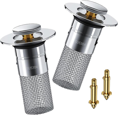 Bathroom Sink Stopper 2Pcs,Sink Drain Strainer,Hair Catcher with Removable Stainless Steel Filter Basket,Universal Sink Plug,Suitable for Most Sinks,Washbasin,Bathtubs