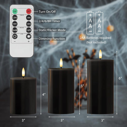 White Flameless Pillar Candles, Battery Operated Wax Candles with Remote, Flat Top Flickering Flameless Candles, LED Candle for Home, Wedding, Party Decor, Set of 3, Φ 3" H 4" 5" 6"
