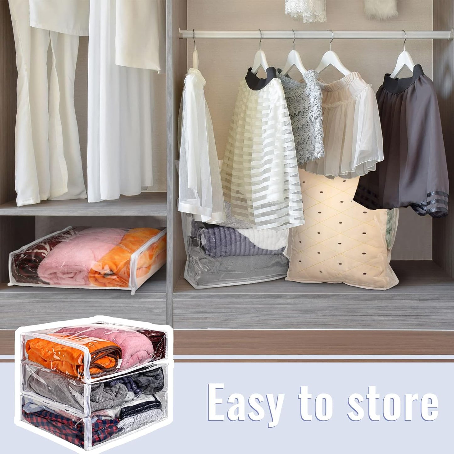 6 Packs Clear Zippered Storage Bags 24 x 20 x 11 Inch Sweater Moth Bags Vinyl Plastic Storage for Blankets Clothes Bed Sheet Organizer with Zipper for Closet Linen Sweater Clothes Comforters Pillow