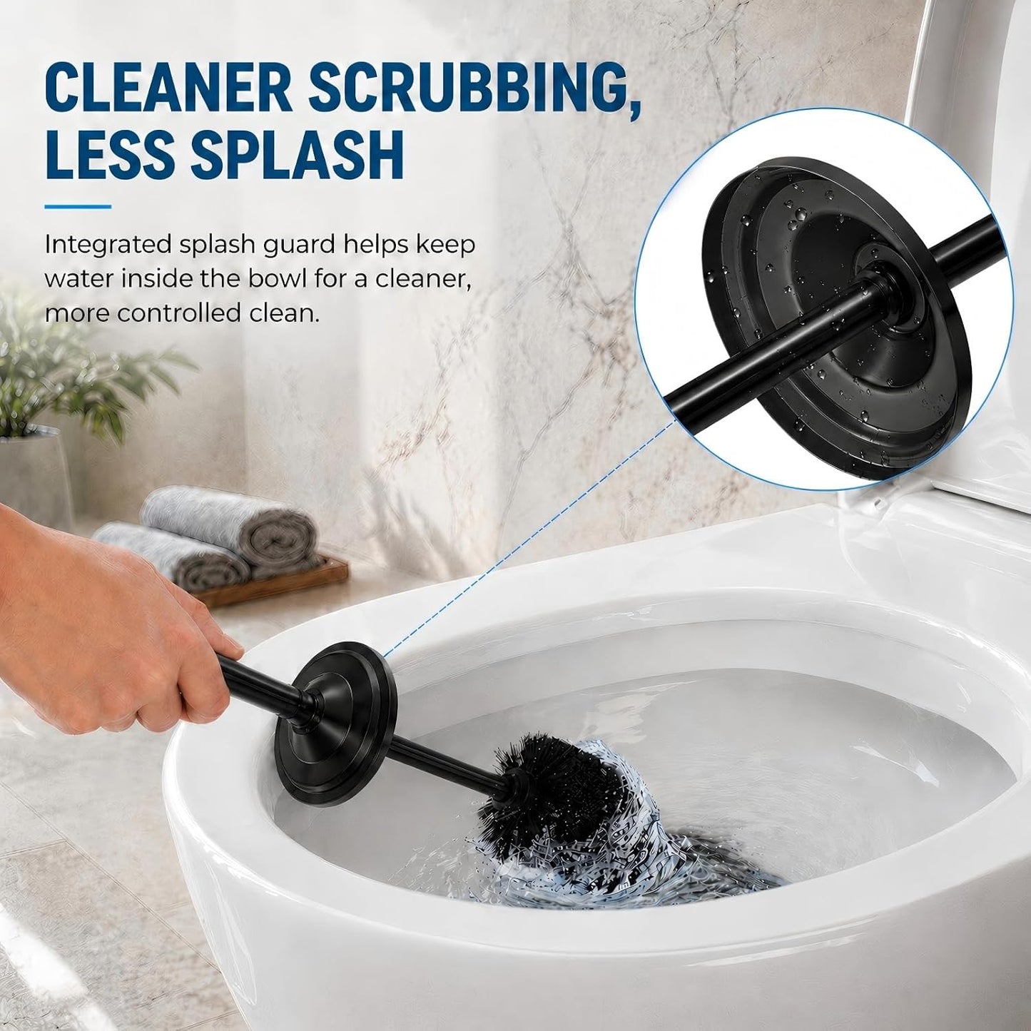 Nickel Toilet Brush and Holder Set，Extra Long Handled Toilet Bowl Brush and Holder，Stainless Steel Heavy Duty Toilet Brush for Bathroom,Deep Cleaning Modern Toilet Cleaner Slip Base