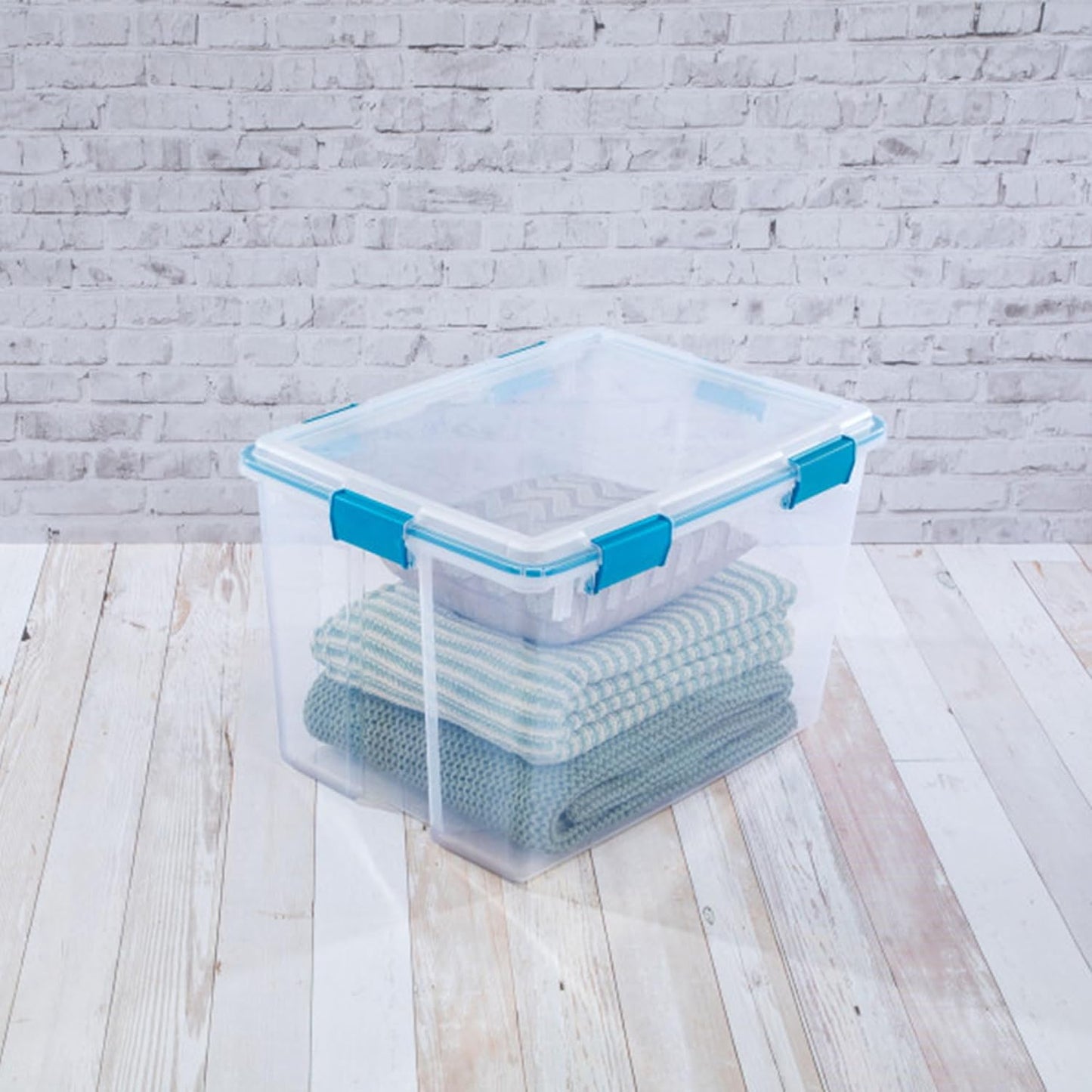 Sterilite 4-Pack Gasket Box, Home Storage Organizer Bins with Lids, 37 Quart – Stackable Clear Plastic Containers for Bedroom, Bathroom, Garage, Basement, or Attic