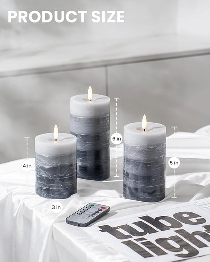 Stmarry White Flameless Candles with Remote and Timer, Real Wax Made LED Pillar Candles Battery Operated with 3D Flickering Flame - 3" x 4",5",6" - Set of 3