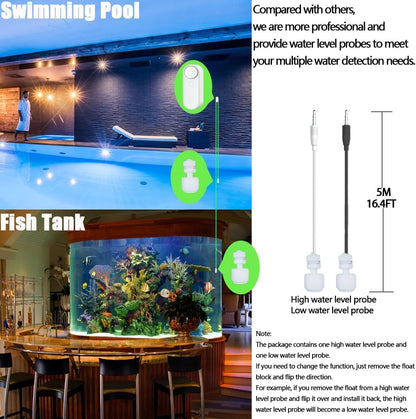 Water Level Leak Alarm with 16.4Ft 2 Sensors,120dB Strobe, Metal | 9V Battery-Powered, Dual Sensors Float Switch and Leak Probe, Adjustable Volume, For Sump Pump Dishwasher Under Sink Basement