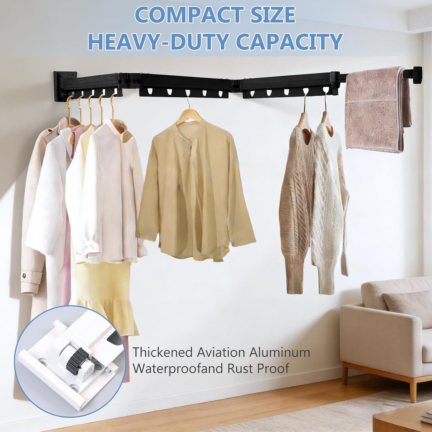Clothes Drying Rack Wall Mounted with Suction Cup, Drying Racks for Laundry | 3-Fold Laundry Hanger Dryer Rack Space Saver, Retractable Laundry Rack for Mudroom, Wardrobe, Bathroom & Balcony
