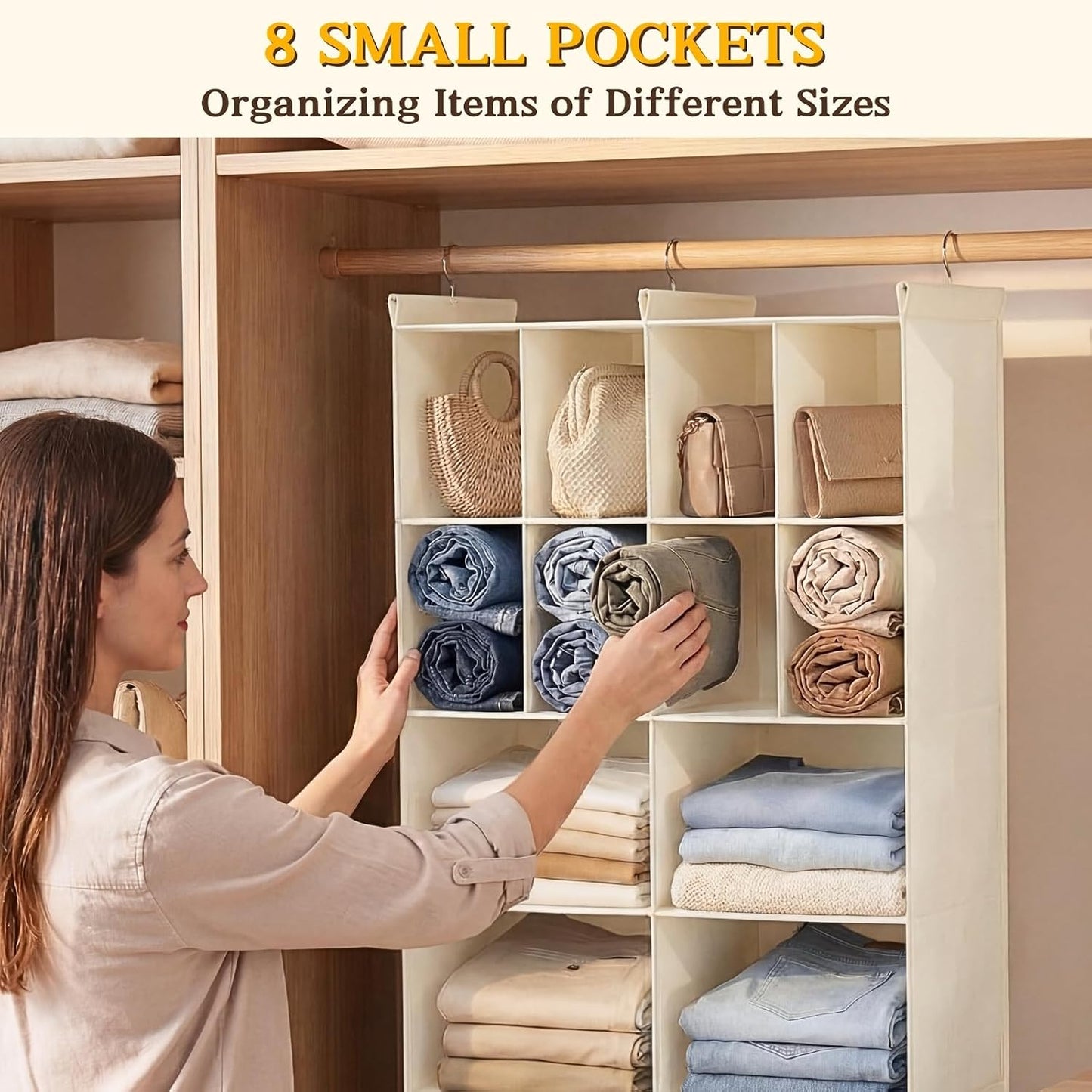 Ofiray-home 6 Tier Hanging Closet Organizer, 16 Compartments Sweater Organizer for Closet with 3 Sturdy Hooks, Closet Organizers and Storage, Wardrobe, Rv, Garment Rack, Grey