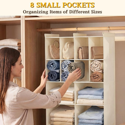 Ofiray-home 6 Tier Hanging Closet Organizer, 16 Compartments Sweater Organizer for Closet with 3 Sturdy Hooks, Closet Organizers and Storage, Wardrobe, Rv, Garment Rack, Grey