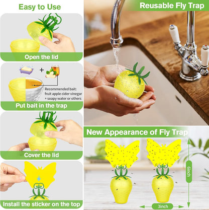 Fruit Fly Traps for Indoors, Gnat Killer Pet&People Safe, Effective Fruit Flies Catcher for Mosquitoes, Gnats, Moths, Durable Flying Insect Trap with Sticky for Home Plants Kitchen Garden