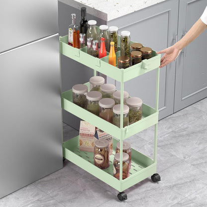 SPACELEAD 3 Tier Rolling Cart with Wheels, Storage Craft Art Trolley Organizer Serving, 3 Hanging Baskets Easy Assembly, for Office, Bathroom，Living Room, Kitchen, White