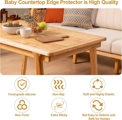Baby Countertop Edge Protector, Clear Table Corner Guards for Baby Proofing, Pre-Taped Adhesive Soft Bumper for Kids Safety, Silicone Edge Protector fit Wall Furniture Edge Bumper - Food Grade (2Pack)